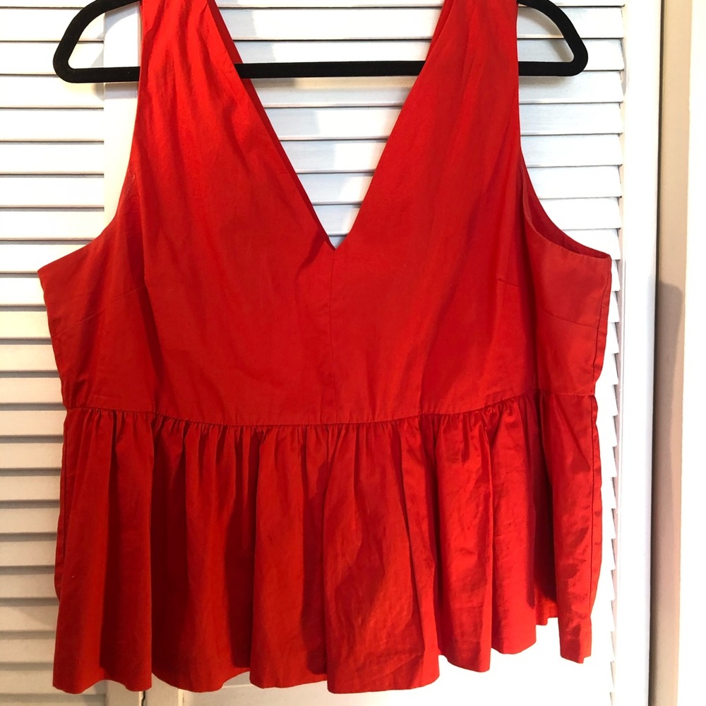 JCREW Red Peplum Top in Cotton Stretch Poplin